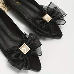 Women's Lace Bow Ballet Flats Pointed Toe Slip On Shoes
