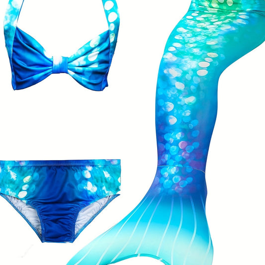 Girl's Mermaid Swimsuit 3pcs Halter Bikini & Mermaid Tail