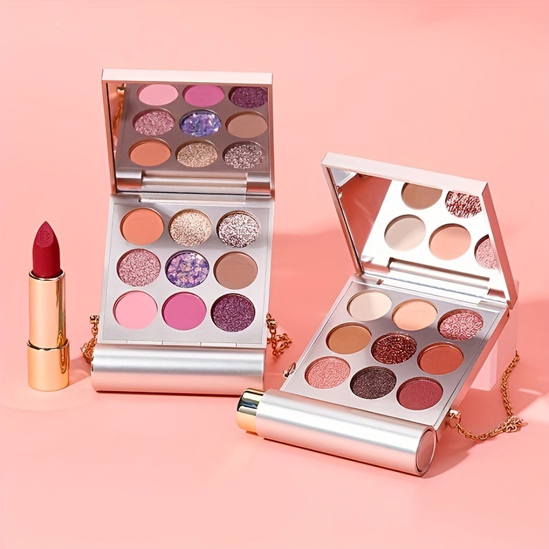 9 Colors Shimmer Glitter Eyeshadow & Matte Velvet Lipstick Set