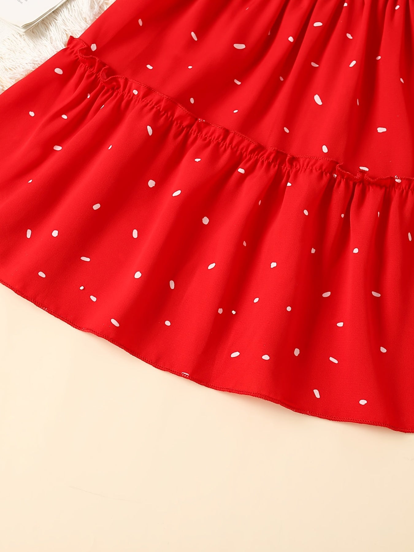 Girls Ruffle Sleeve Square Neck Polka Dot Print Red Dress