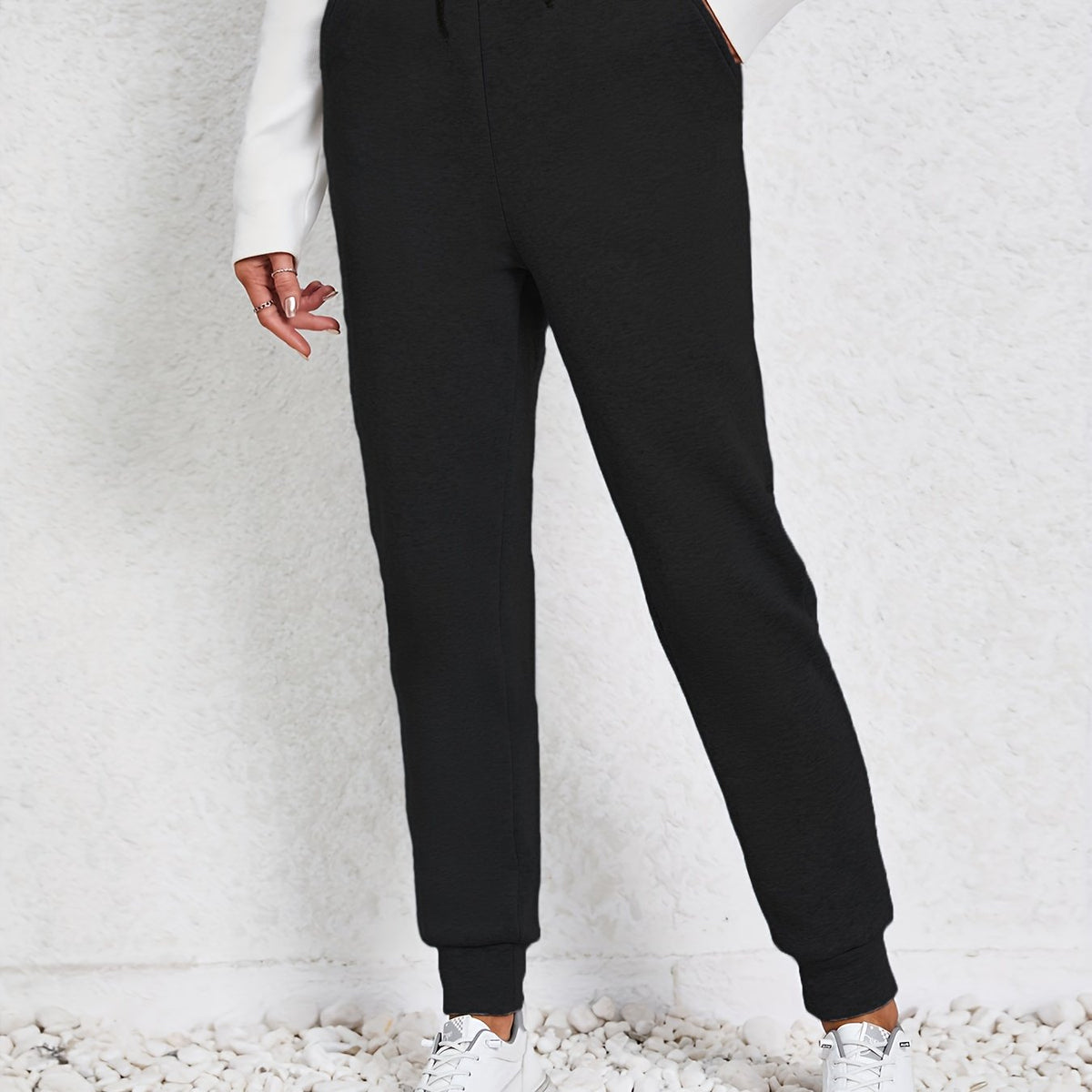  Sports Pants Women's Plus Solid Elastic Drawstring High Stretch Jogger