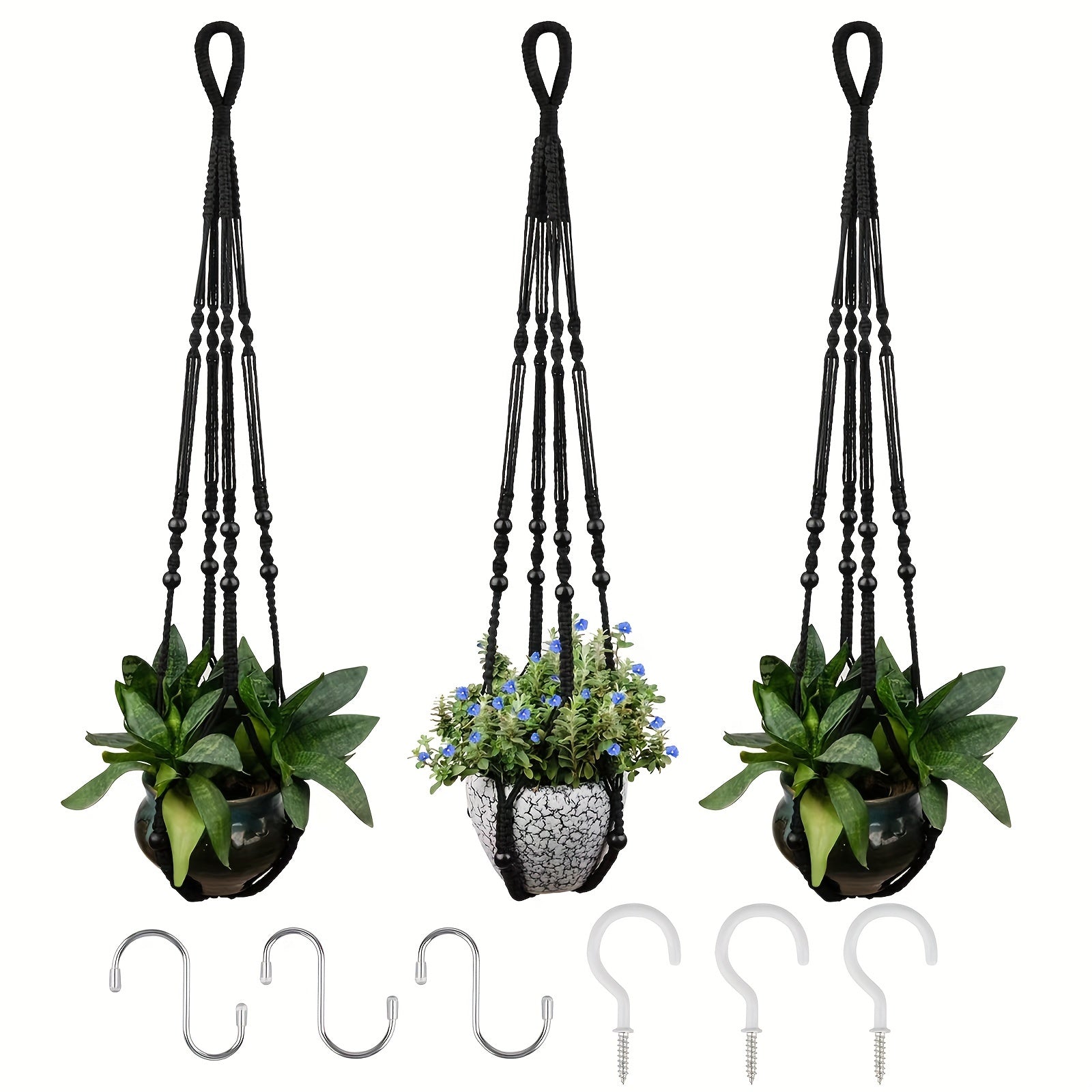 3 Macrame Plant Hangers Indoor Plant Holders 35inch
