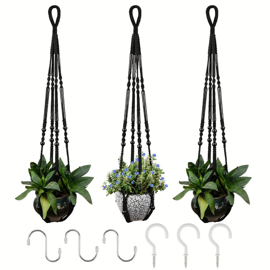 3 Macrame Plant Hangers Indoor Plant Holders 35inch