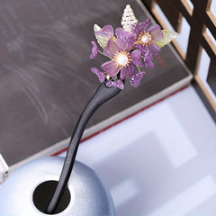 Wooden Hairpin Ancient Style Flower Hairpin Purple Hairpin Lady Headdress