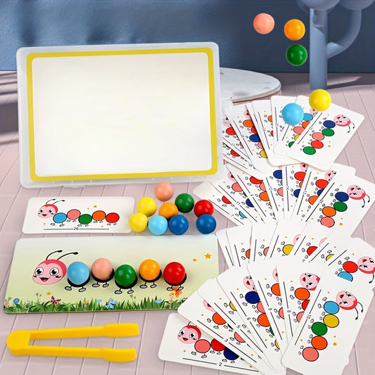 Wooden Bead Sorting Game Colorful Worm Puzzle Toy Hand Eye Coordination