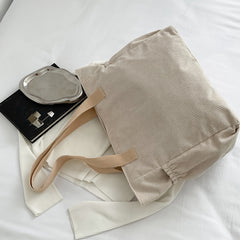 Corduroy Tote Bag Large Capacity Lightweight Shoulder Shopper Bag