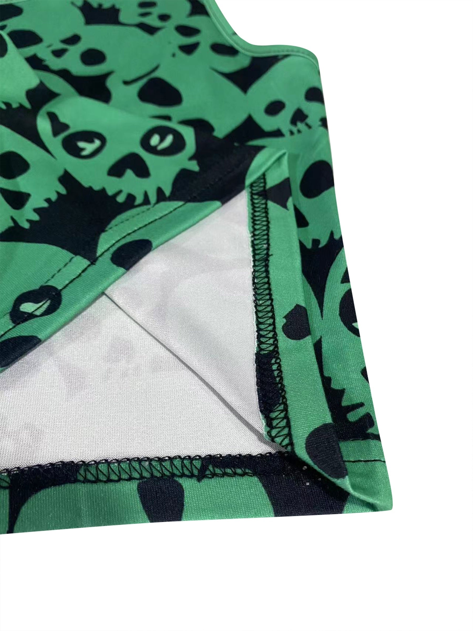 Halloween Skull Print Crop Tank Top Sexy Crew Neck Sleeveless Top For Summer