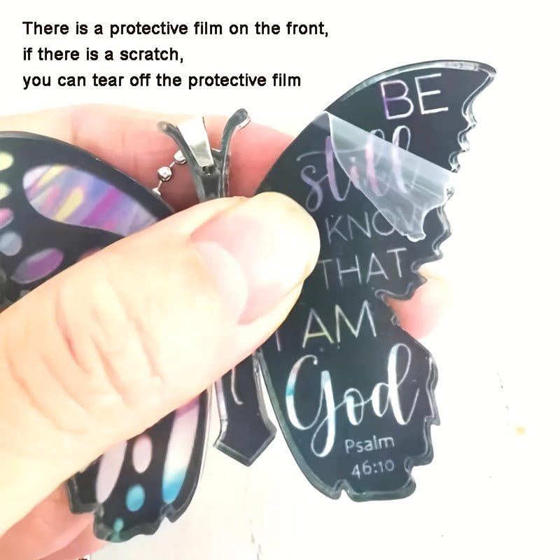 Purple Butterfly Cross Rearview Mirror Pendant Keychain Couple Gift