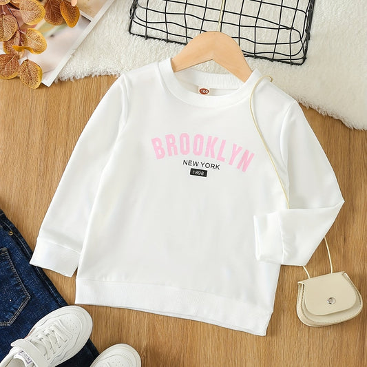 Girls 'Brooklyn' Print Crew Neck Sweatshirt Top for Spring Fall