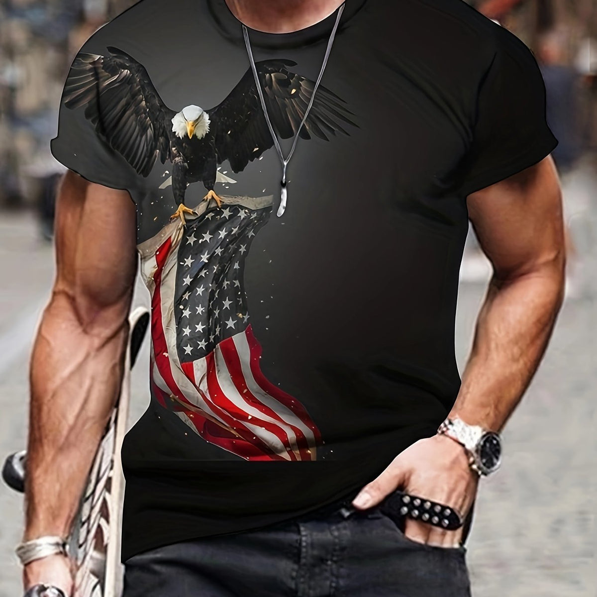 Men's 3D American Flag Eagle T shirt Active Top for Outdoor