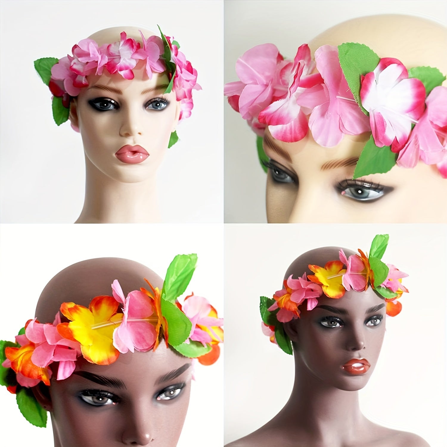 18pcs Tropical Hawaiian Luau Set Flower Headbands & Leaf Wristbands