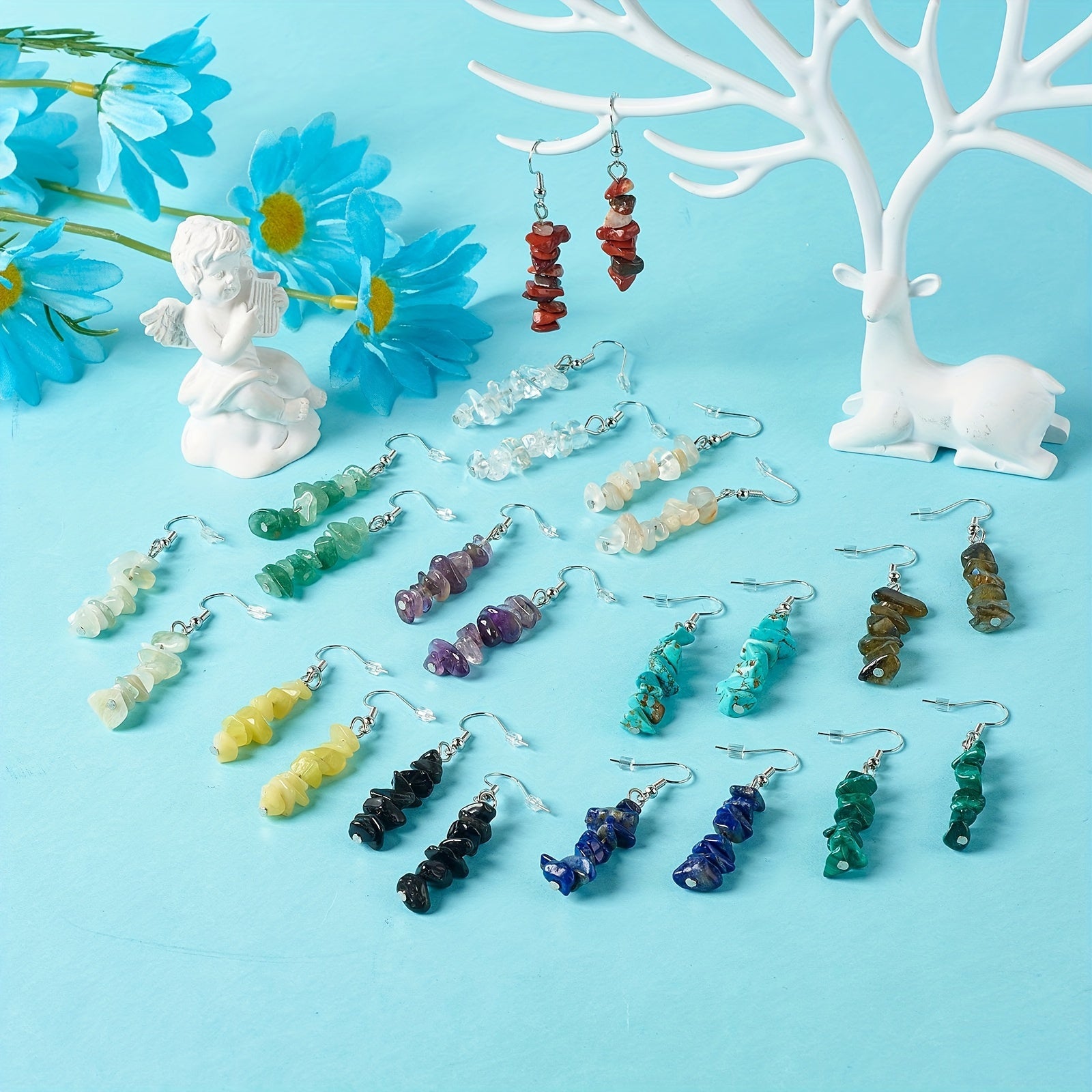 Stone Decor Drop Earrings - Natural Stone Beaded Drop Earrings