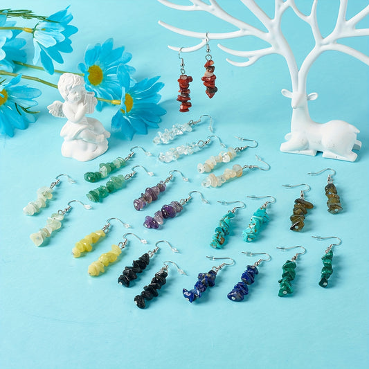 Stone Decor Drop Earrings - Natural Stone Beaded Drop Earrings