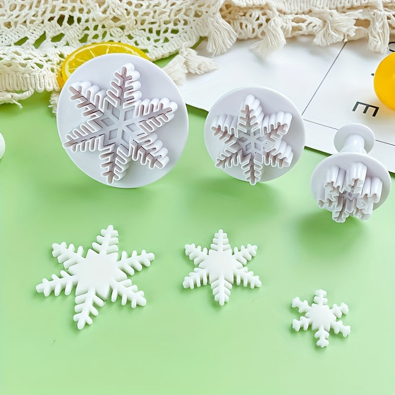 3pcs Snowflake Pattern Cookie Plunger Cutter Fondant Mold