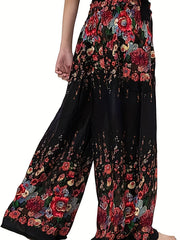 Floral Print High Rise Wide Leg Trousers With Belt