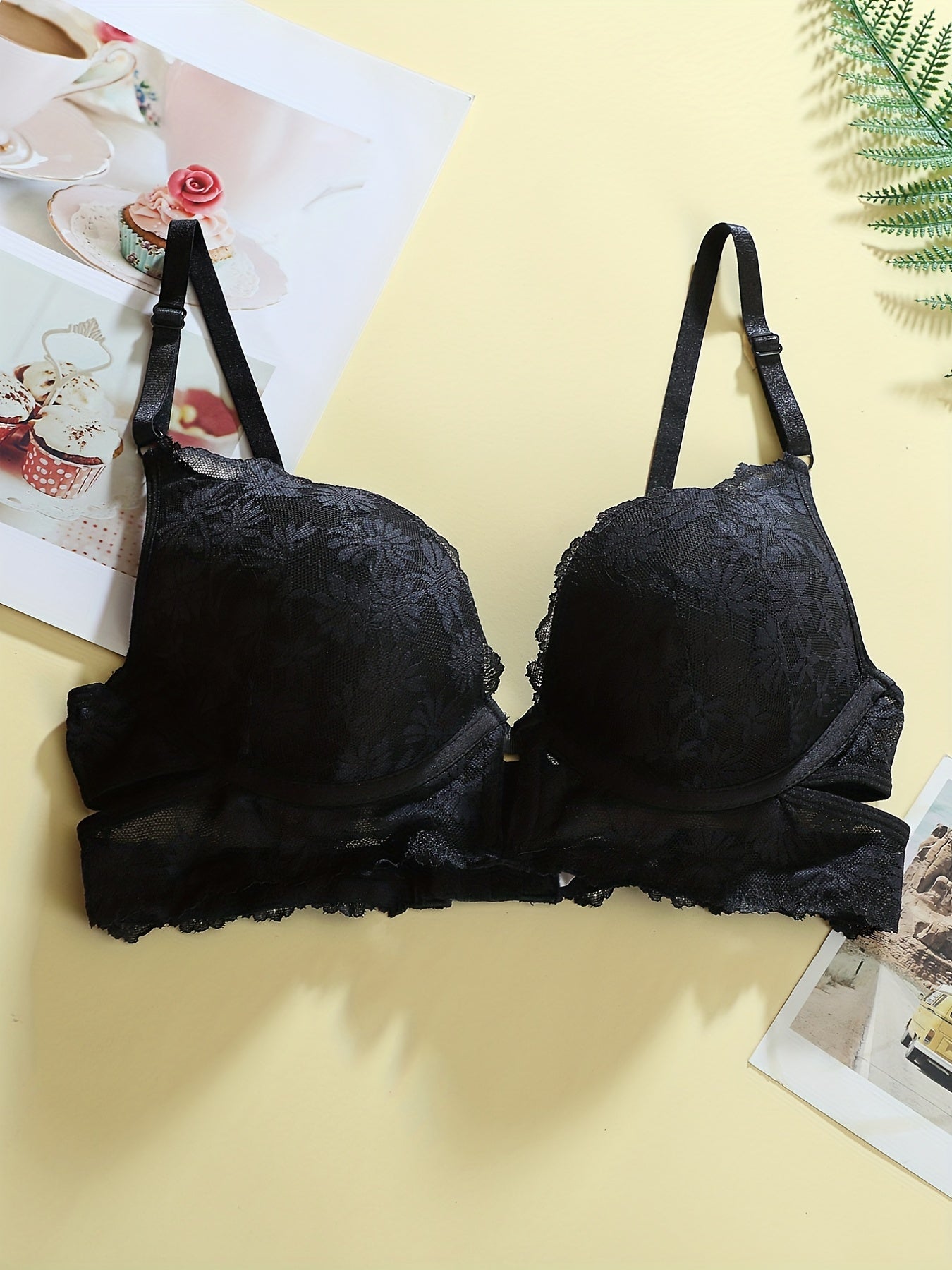 Lace Push Up Bra Hollow Out Plunge Bra Women's Lingerie