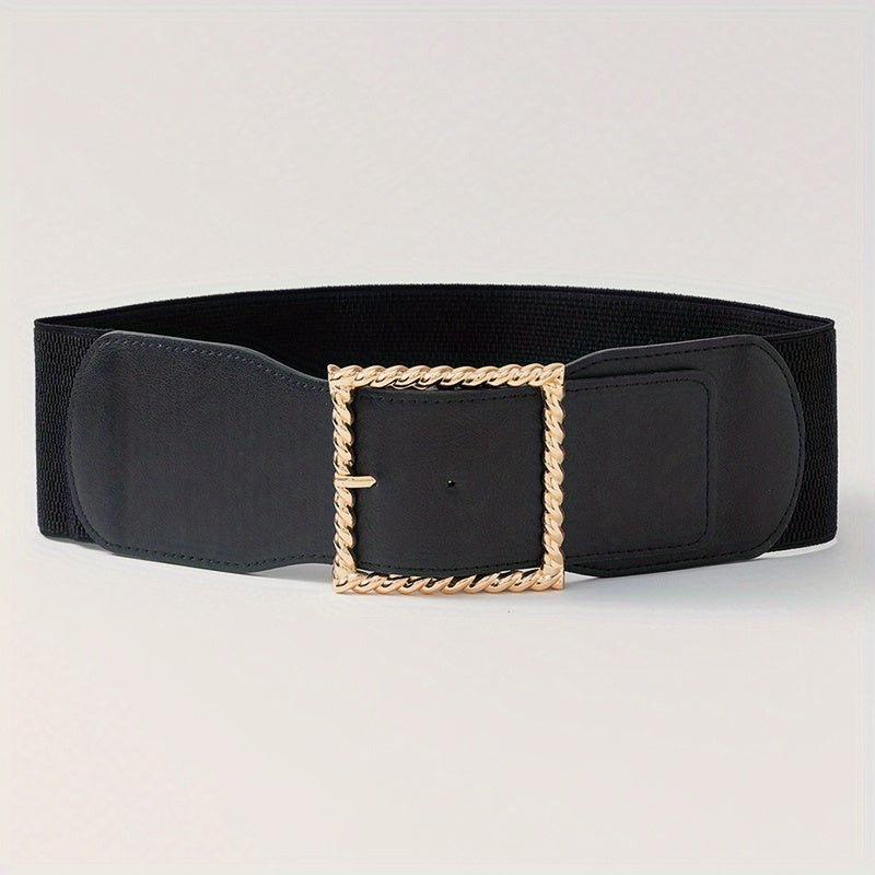 Square Buckle Wide Belt Solid Decorative Waistband for Women