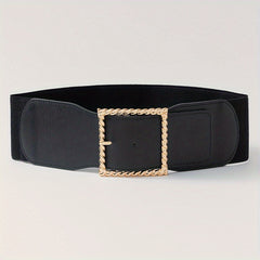 Square Buckle Wide Belt Solid Decorative Waistband for Women