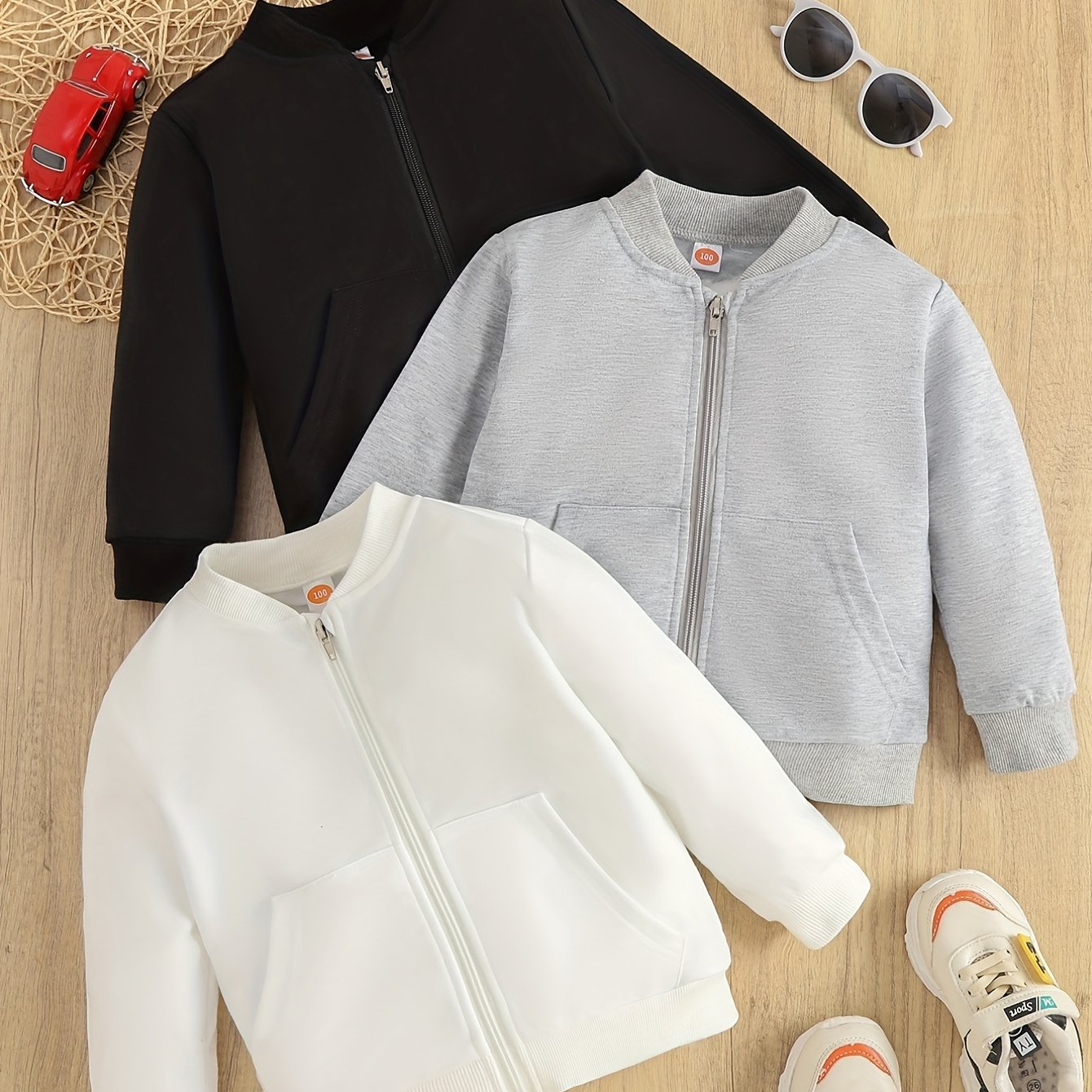 Girls' 3pcs Zipper Cardigan Jacket with Pockets