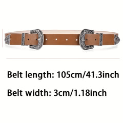 Fashionable Carved Buckle Belt Retro Double Buckle For Men And Women