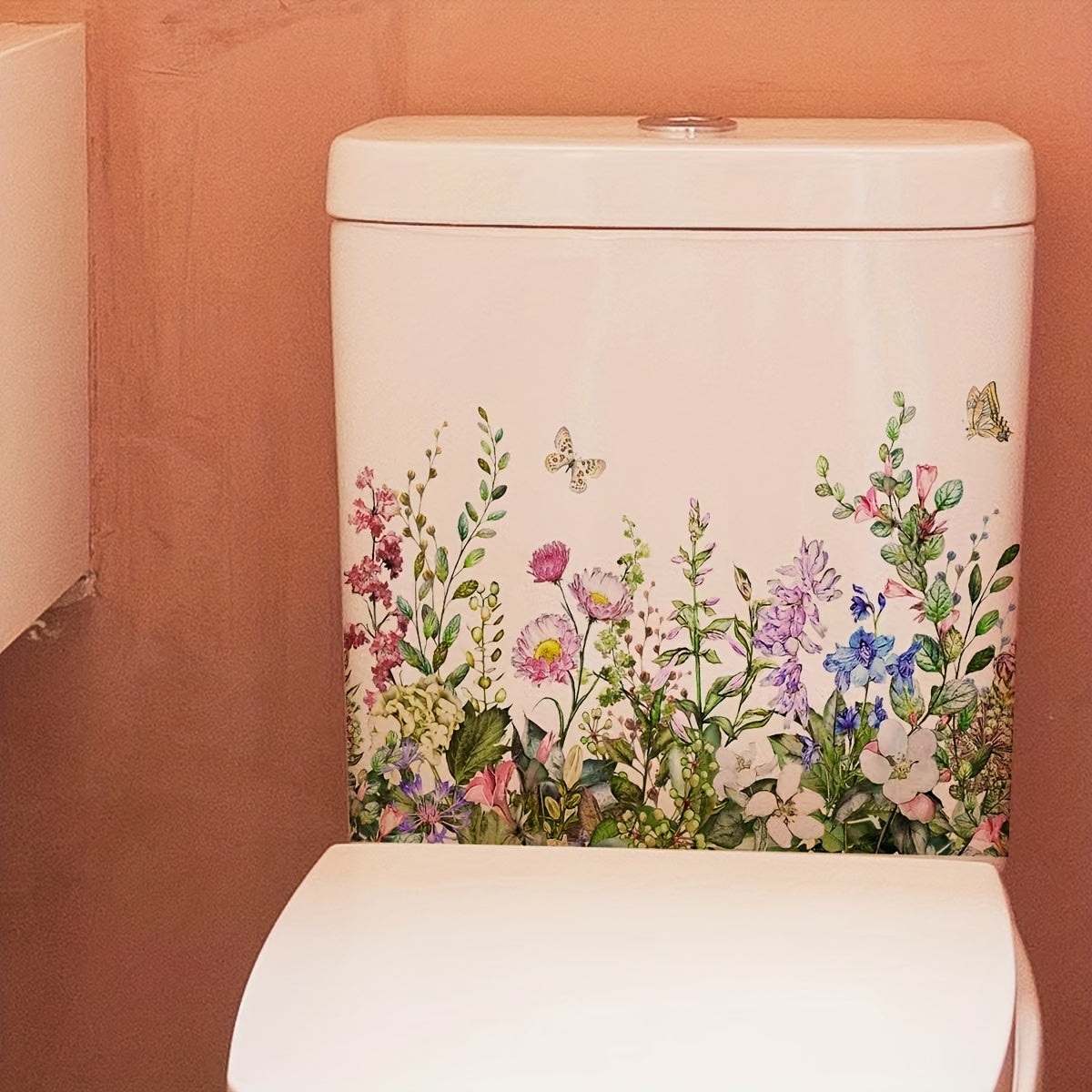 Flower Butterfly Toilet Sticker Bathroom Adhesive Decal Room Decor
