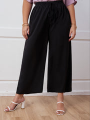  Solid Elastic Drawstring Wide Leg Pants
