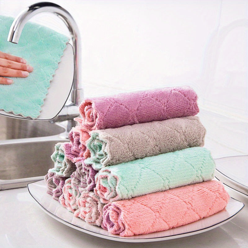 10pcs Microfiber Dish Towels Absorbent Double Sided Oblong Cloths