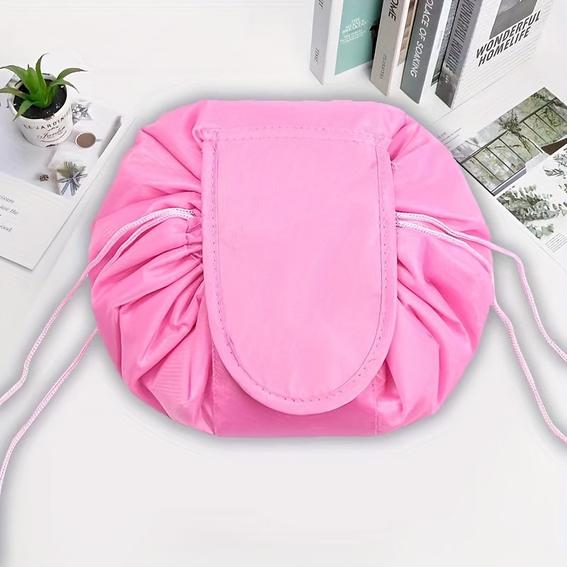 Large Capacity Drawstring Makeup Organizer Lay Flat Makeup Bag