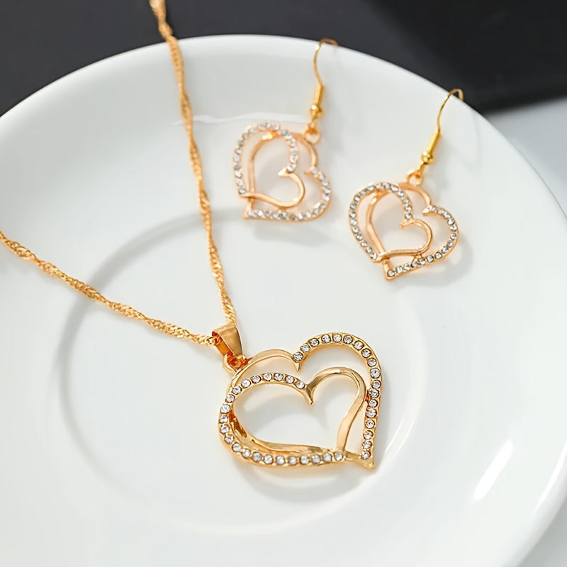 French Romantic Style Jewelry Set - Heart Earrings & Necklace