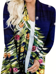  Xmas Cardigan Women's Tree Print Open Front Cardigan