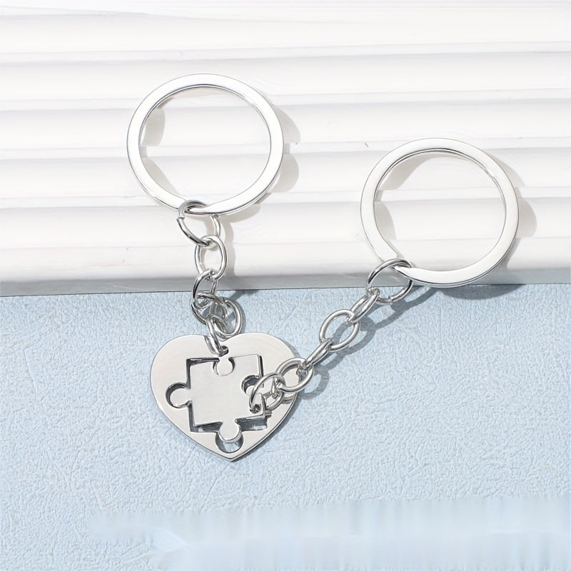 Love Heart Puzzle Keychain Couple Stainless Steel Keychain