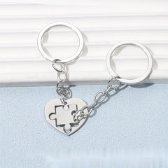 Love Heart Puzzle Keychain Couple Stainless Steel Keychain