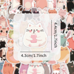 52pcs WhimsyCat Cartoon Cat Stickers Vinyl Self Adhesive Decals