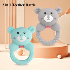 Bear Silicone Teether Soft Chewable Teething Toy Pink Green Heart Bow Designs