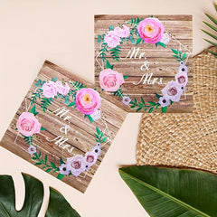 20pcs Rustic Wooden Wedding Tea Party Pink Floral Mr And Mrs Paper Napkins