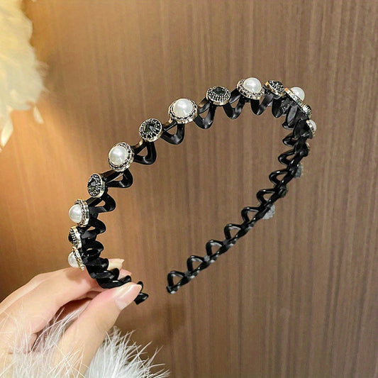 Faux Pearl Flower Hair Hoop Rhinestone Headband Hair Accessories Girls