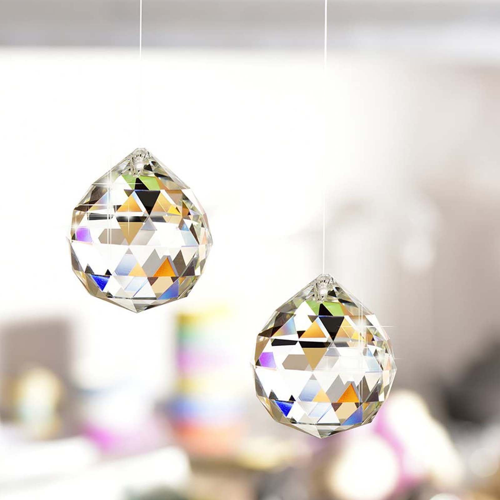 2pcs Clear Glass Crystal Ball Prism Pendants - Magical Home Decor
