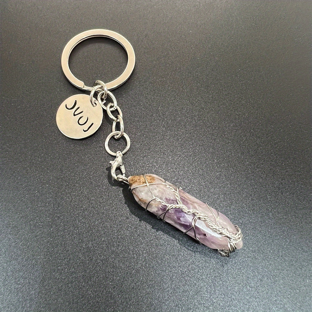Natural Raw Stone Crystal Healing Tree Keychain For Men