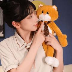 Anime Plush Cat Toy with Long Arms & Expressive Eyes Soft Brown Stuffed Animal
