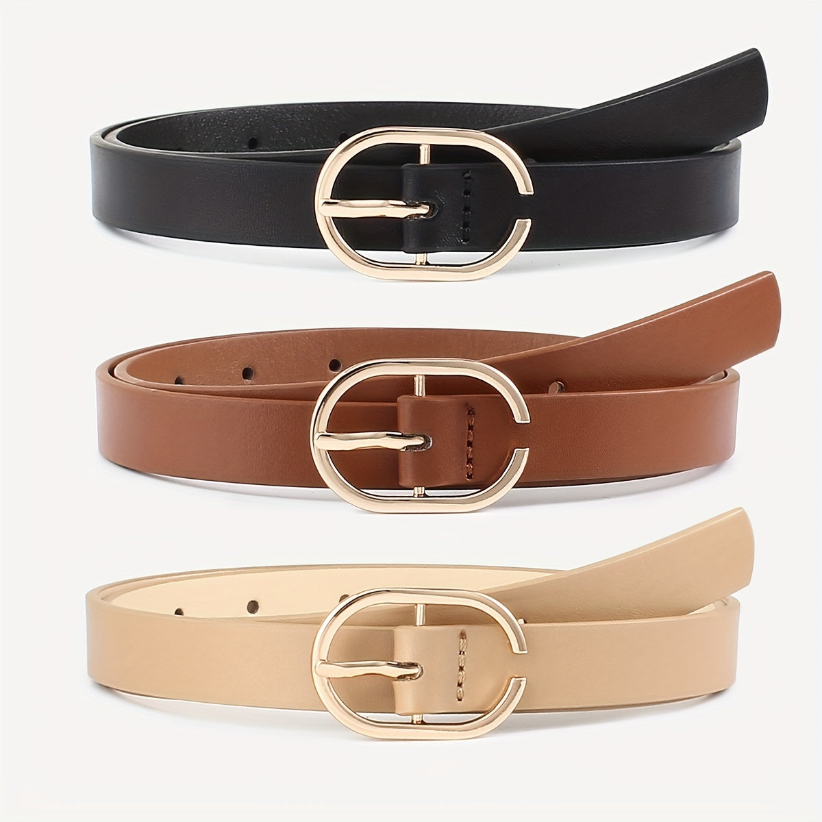3pcs set Oval Pin Buckle PU Belt Casual Jeans Pants Belt For Women