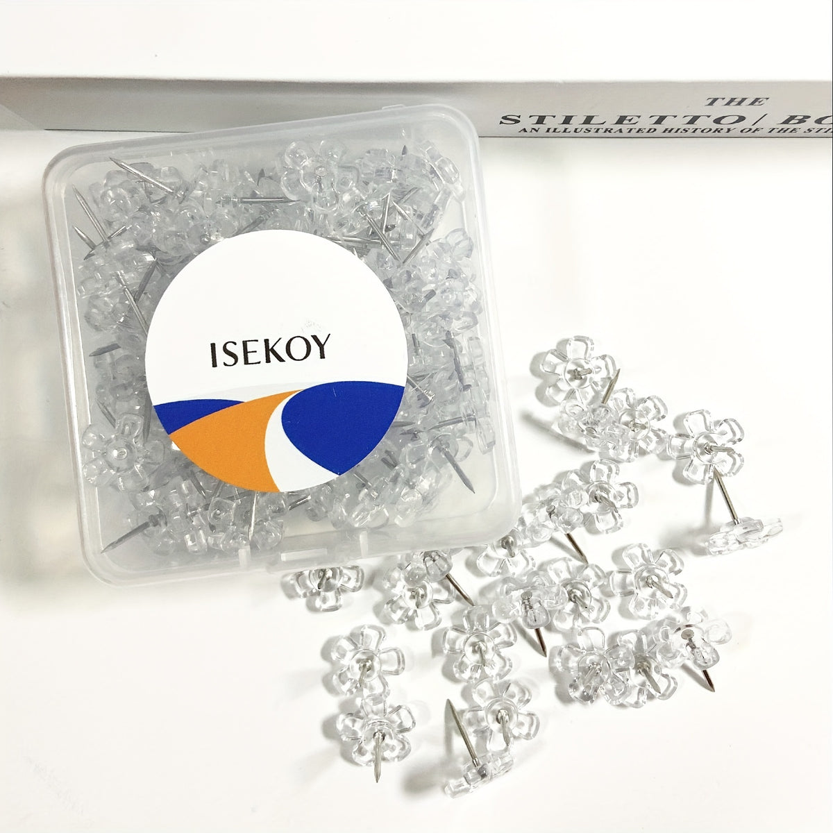100pcs Transparent Flower Push Pins Thumb Tacks for Bulletin Board