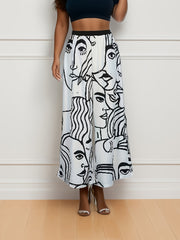 Women's Plus Abstract Figure Print High Rise Wide Leg Trousers