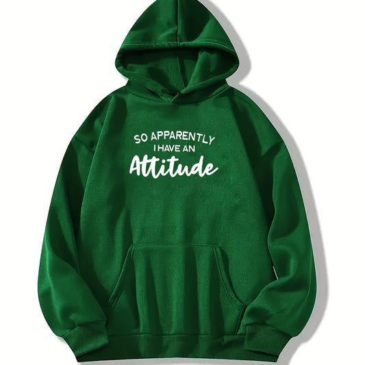 Attitude Print Hoodie with Kangaroo Pocket for Women