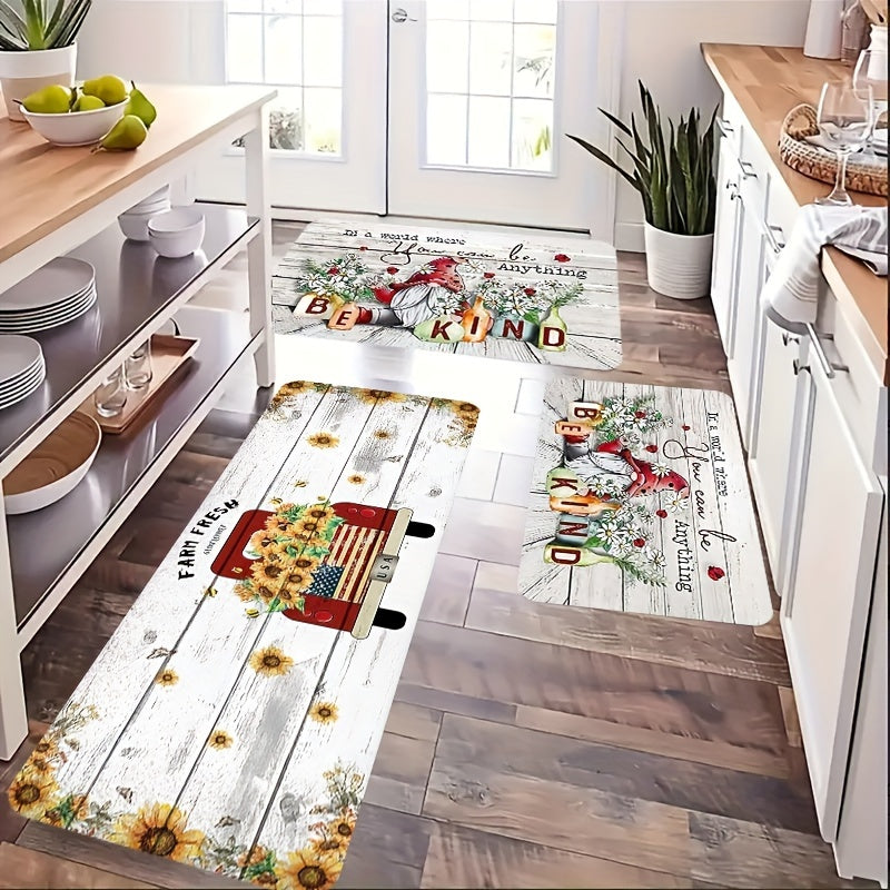 Wood Grain Print Kitchen Mat Non-slip Waterproof Runner Rug Stain-resi...