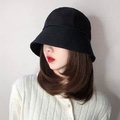 Women's Bucket Hat Wig Shoulder Length Curly Hair Solid Outdoor Sunscreen Hat