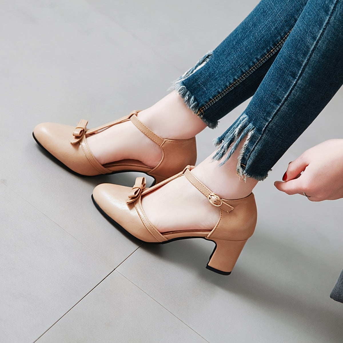 Women's T strap High Heels Pointed Toe Ankle Strap Pumps