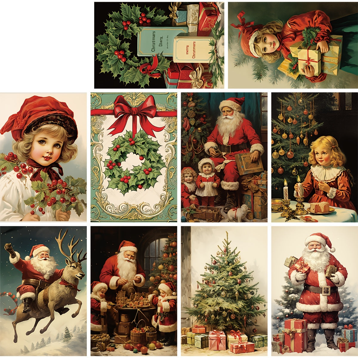 10pcs Christmas DIY Postcard Greeting Card Wall Decoration Cartoon Card