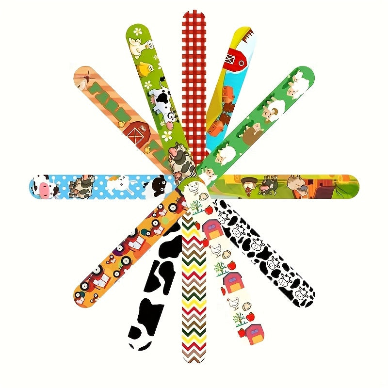 24pcs Farm Animal Slap Bracelets for Kids - Cow Pig Chicken Tractor Designs