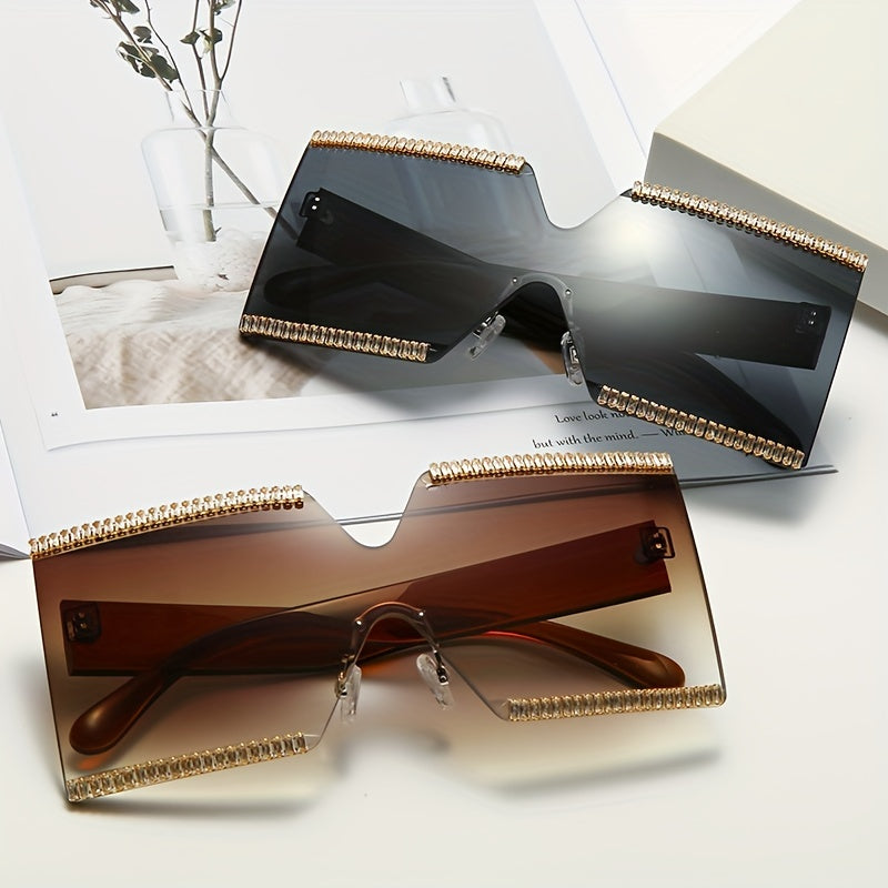 Oversized Zircon Decor Sunglasses Gradient Lens Glasses Square UV400