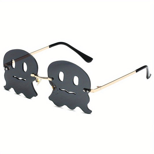 Spooky Ghost Sunglasses Y2K Party Club Decorative Sun Shades Rimless Glasses